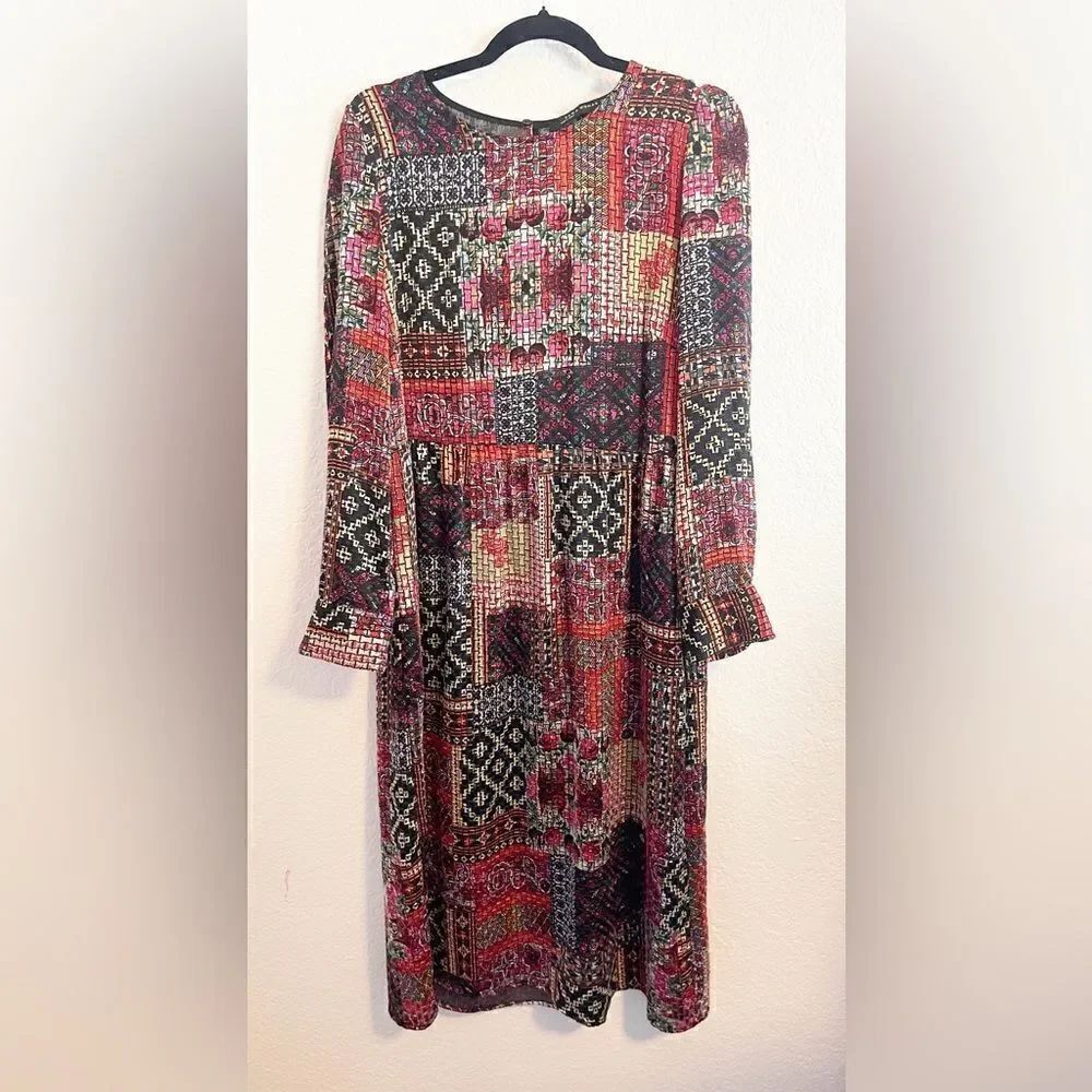 Zara Floral Cottage Core Boho Prairie patchwork Midi Dress. M - Picture 3 of 7